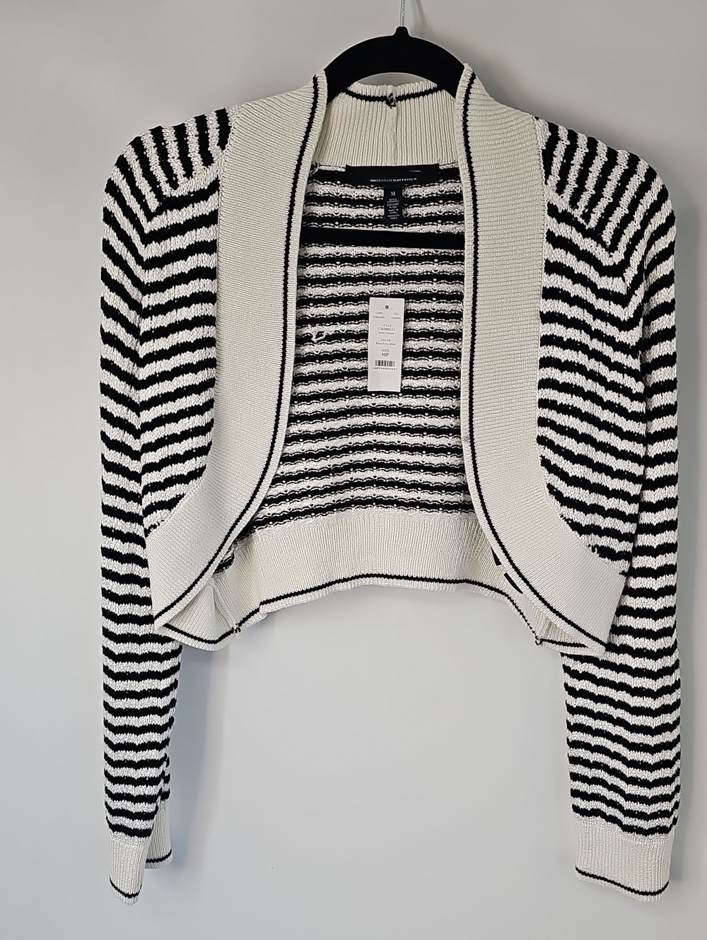 WHBM Ecru & Black Striped Soft Cozy Nubby Knit Cocoon Shrug Sweater Sz:MP - Picture 13 of 17